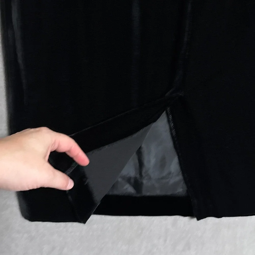 Vintage Skirt 6‎ Black Silk Velvet Pencil Straight Midi Party Cocktail 80s 90s